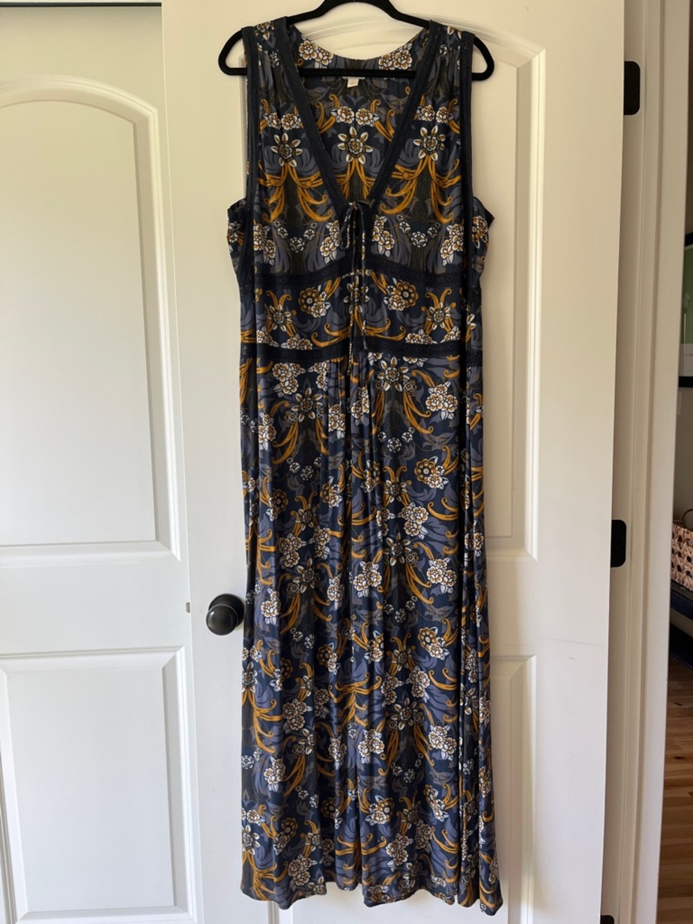 hinge Navy Maxi Dress with Mustard and White Floral Print